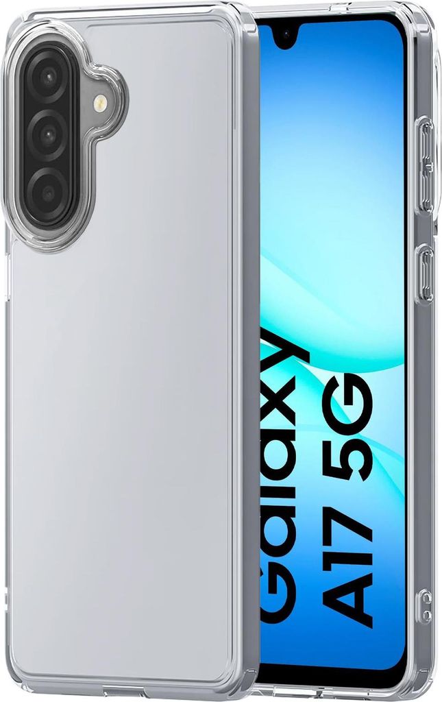 A clear protective case for a Samsung Galaxy A17 5G phone is shown.