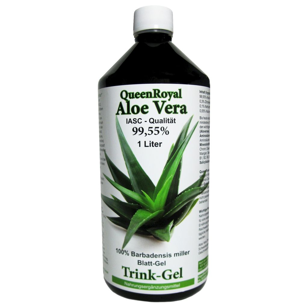 QueenRoyal Aloe Vera Trinkgel (1 Liter Flasche) 99.55% Barbadensis Miller Blattgel unverdünnt KEIN Saft KEIN Konzentrat OHNE künstliche Vitamine.