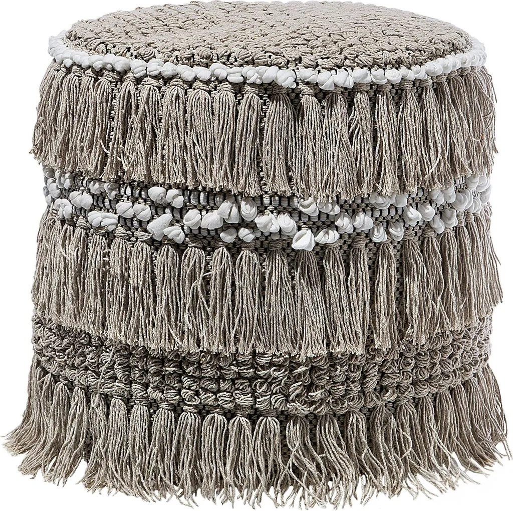 Pouf beige Beliani en coton tressé 44x43 cm style boho chic rustique