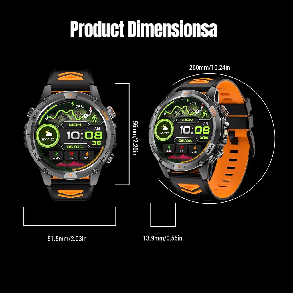Montre de sport connectée GPS haute résolution 360x360 noir et orange - 8