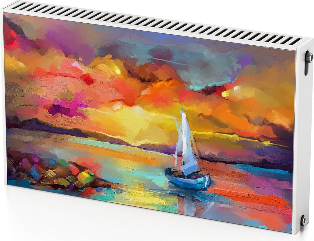Boot Auf See – Magnetische Heizkörperabdeckung – 100x60 cm – Magnet Heizkörperabdeckung – 3D Würfel – Heizkörperverkleidung – Magne...