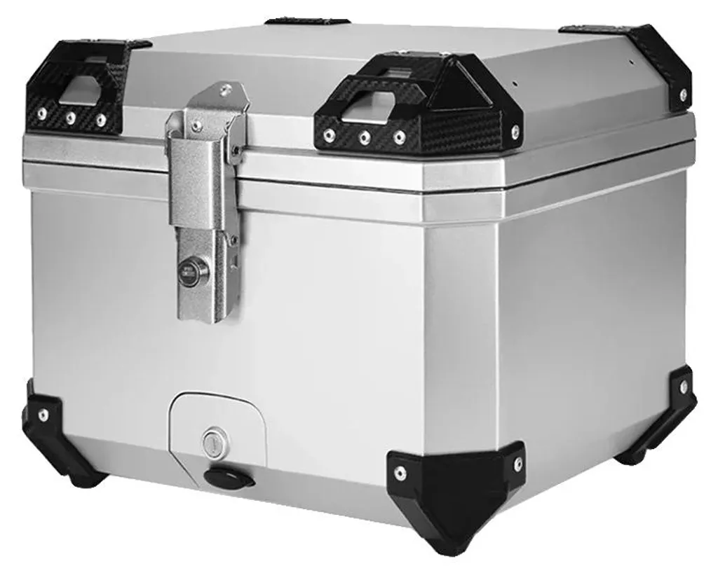 Top case moto 45L en aluminium avec fermeture clé sécurisée Argent