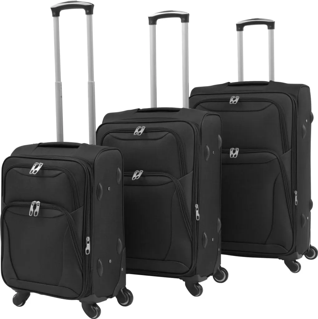Lot de valises souples noires - Ensemble de 3 bagages trolley en tissu