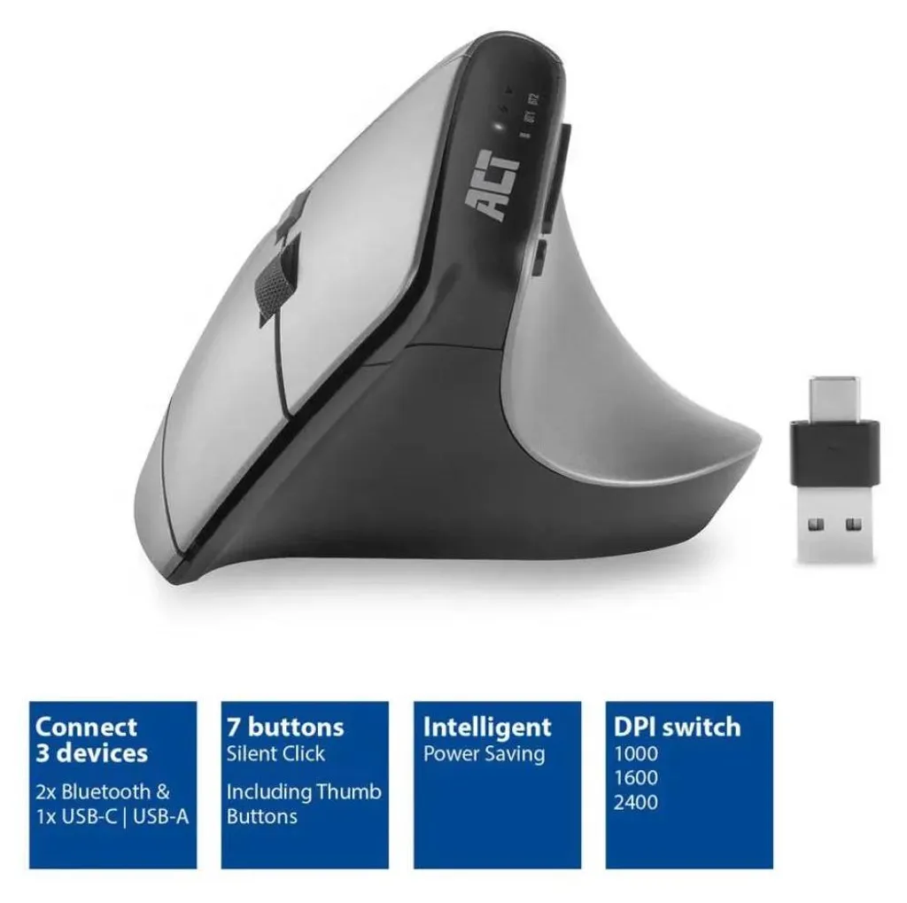 Souris ergonomique Bluetooth multi-dispositif avec USB-C