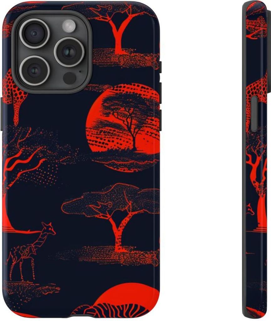 Leuchtendes Afrika-Muster in Rot – Hülle Kompatibel mit iPhone 15 Pro Max