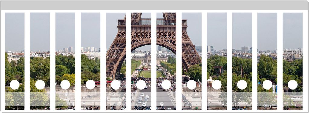 Wallario Ordnerrücken Sticker, selbstklebend für breite Ordner, 12 Stück, Motiv Eiffelturm in Paris
