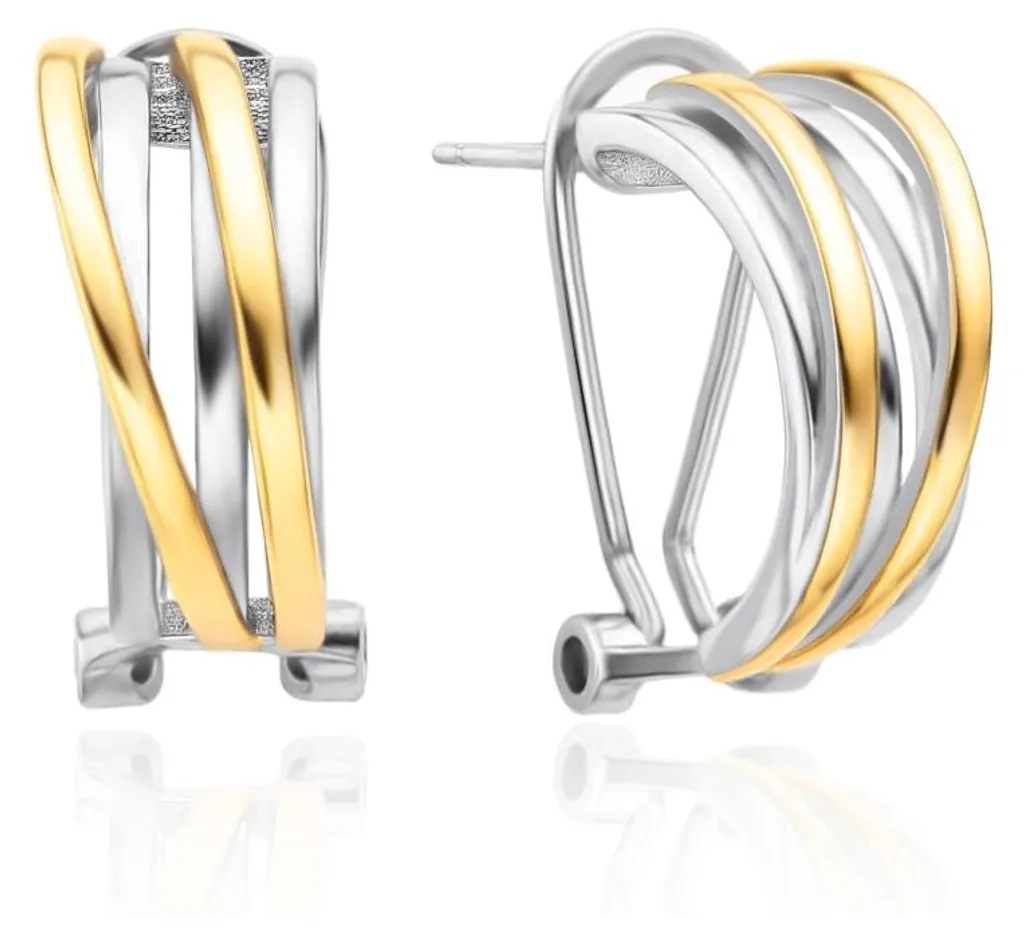 Boucles d'oreilles bicolores zircons pour mariages et soirées de gala