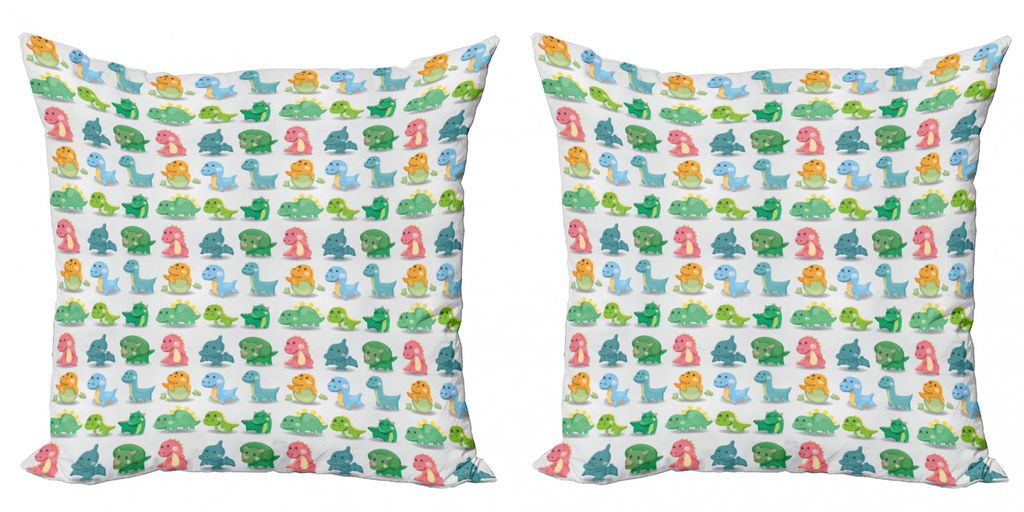 ABAKUHAUS Jurassic Kissenbezug Set (2Stück), Buntes Dinosaurier Muster Tier Fantasie Urzeit Glück Druck, 45x45cm, Grün Türkis Marigold