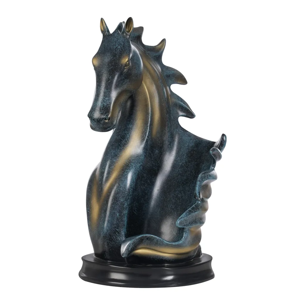 Casier à vin statue cheval décorative, support bouteille cuisine bleu or - 4