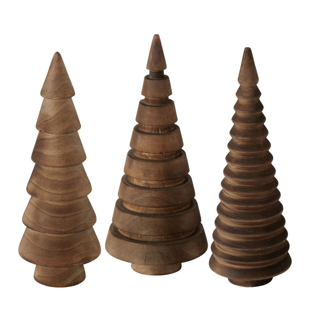 Holz Deko Tannenbäume 3er Set 15 cm zum Hinstellen - braun - Weihnachtbaum Figur aus Kiefer zur winterlichen Dekoration - Christbaum Deko Aufstell...