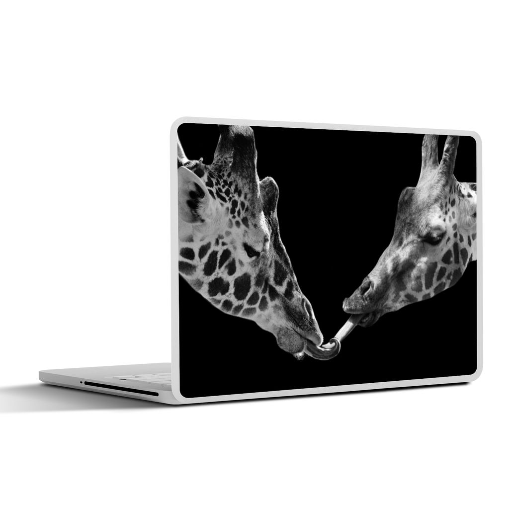 MuchoWow Laptop Aufkleber Sticker Cover Tiere - Schwarz - Giraffe - Weiß - Porträt 32.5x23.5 cm - Sticker für Laptop - Selbstklebend