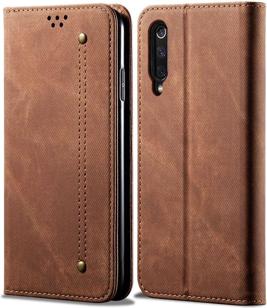 Xiaomi Mi 9 Pro Hülle, LaimTop Denim Leder Brieftasche Magnetverschluss Flip Bookstyle Schutzhülle mit Standfunktion für Xiaomi Mi 9 Pro Braun