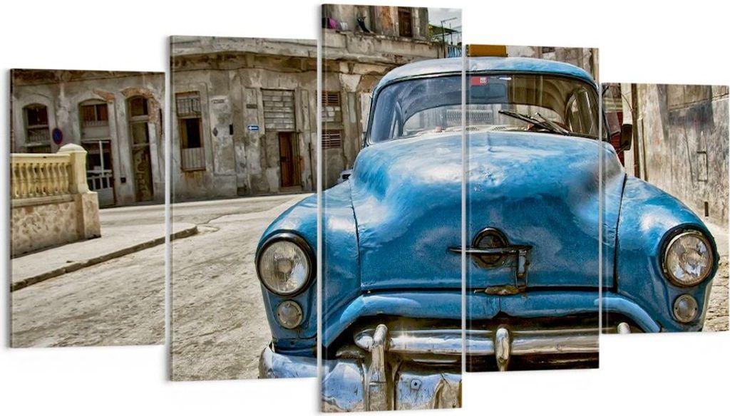 Bild auf Leinwand - Leinwandbild - Auto Retro Kuba Havanna - 160x85cm - Wand Bild - Wanddeko - Leinwanddruck - Bilder - Kunstdruck - Wanddekoration...