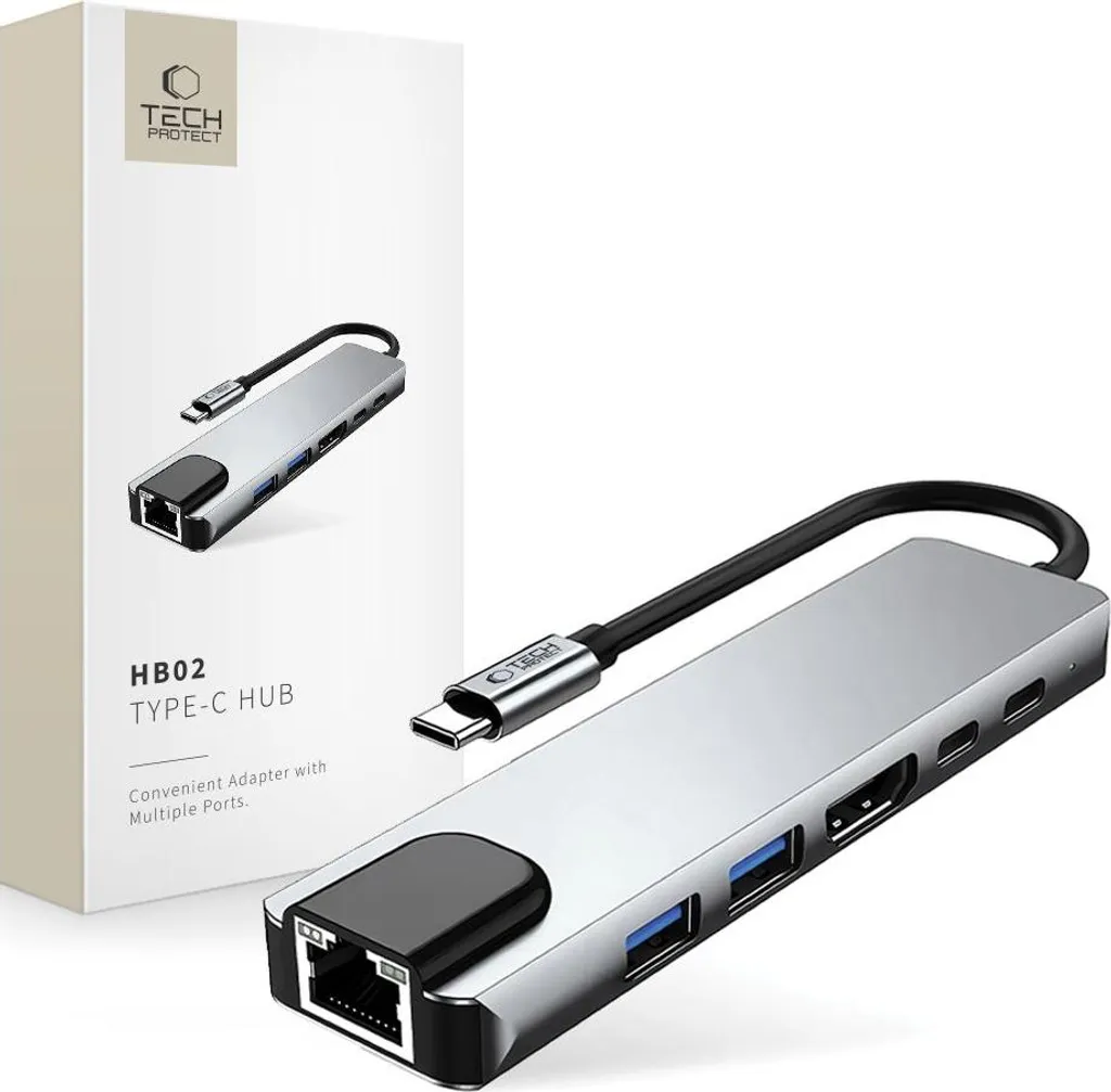 Adattatore Tech-Protect HB02 6-in-1 USB-C PD100W HDMI 4K Space Grey