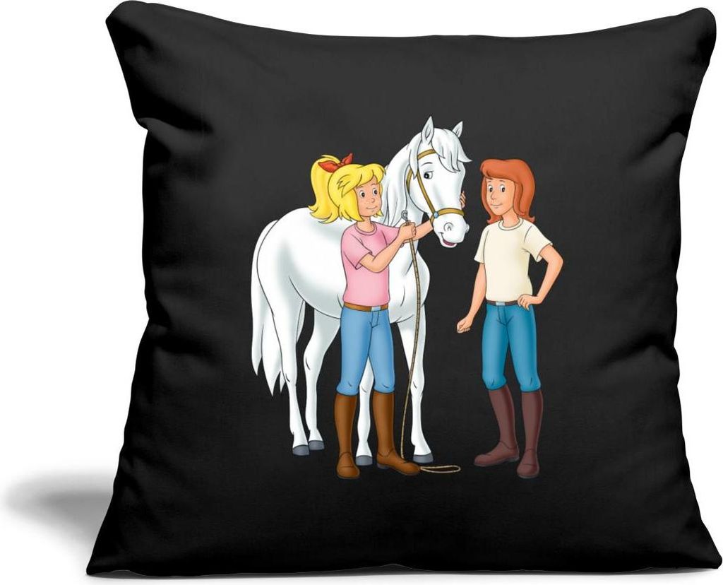 Spreadshirt Bibi Und Tina Kümmern Sich Um Sabrina Kissenbezug 45x45 cm, One size, Schwarz