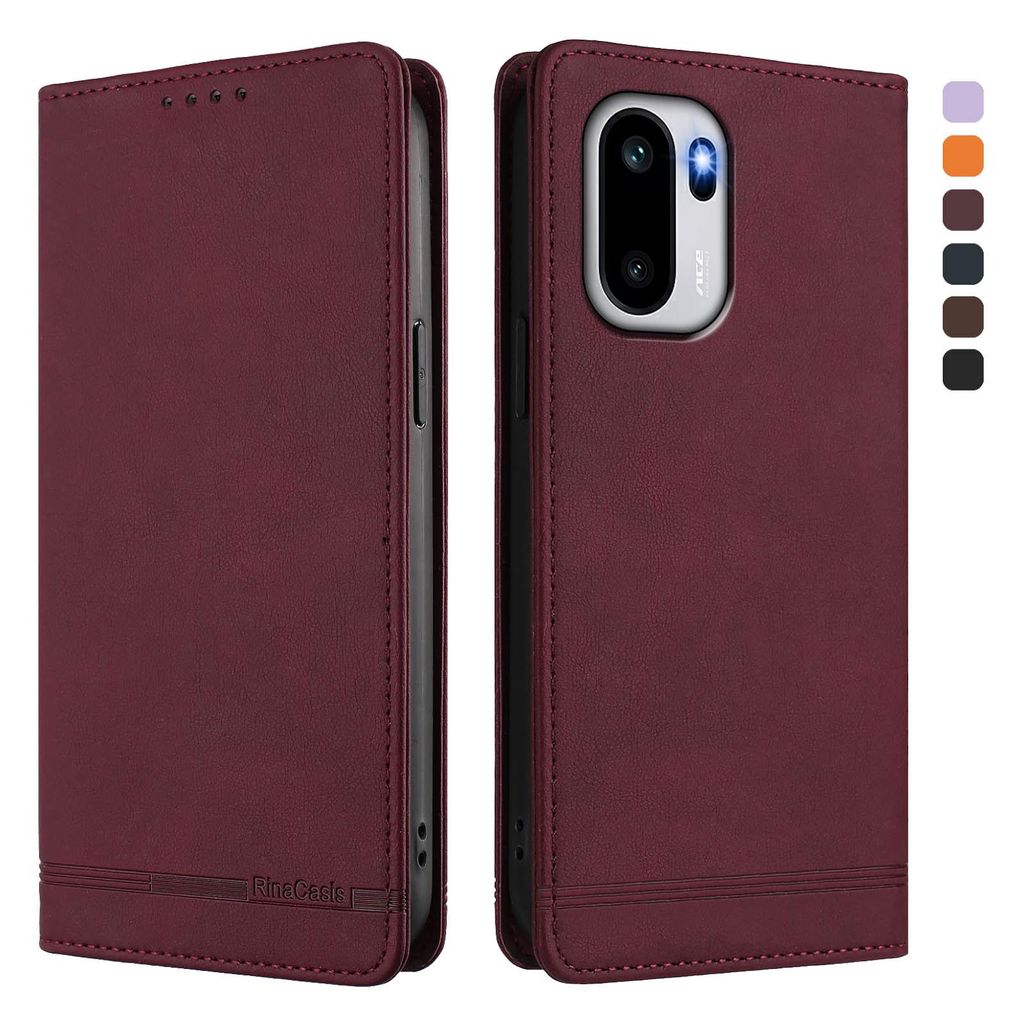 Hülle für OnePlus Ace 6, Retro Kunstleder Ständer Klapphülle mit Kartenfächer und Magnetische Rot