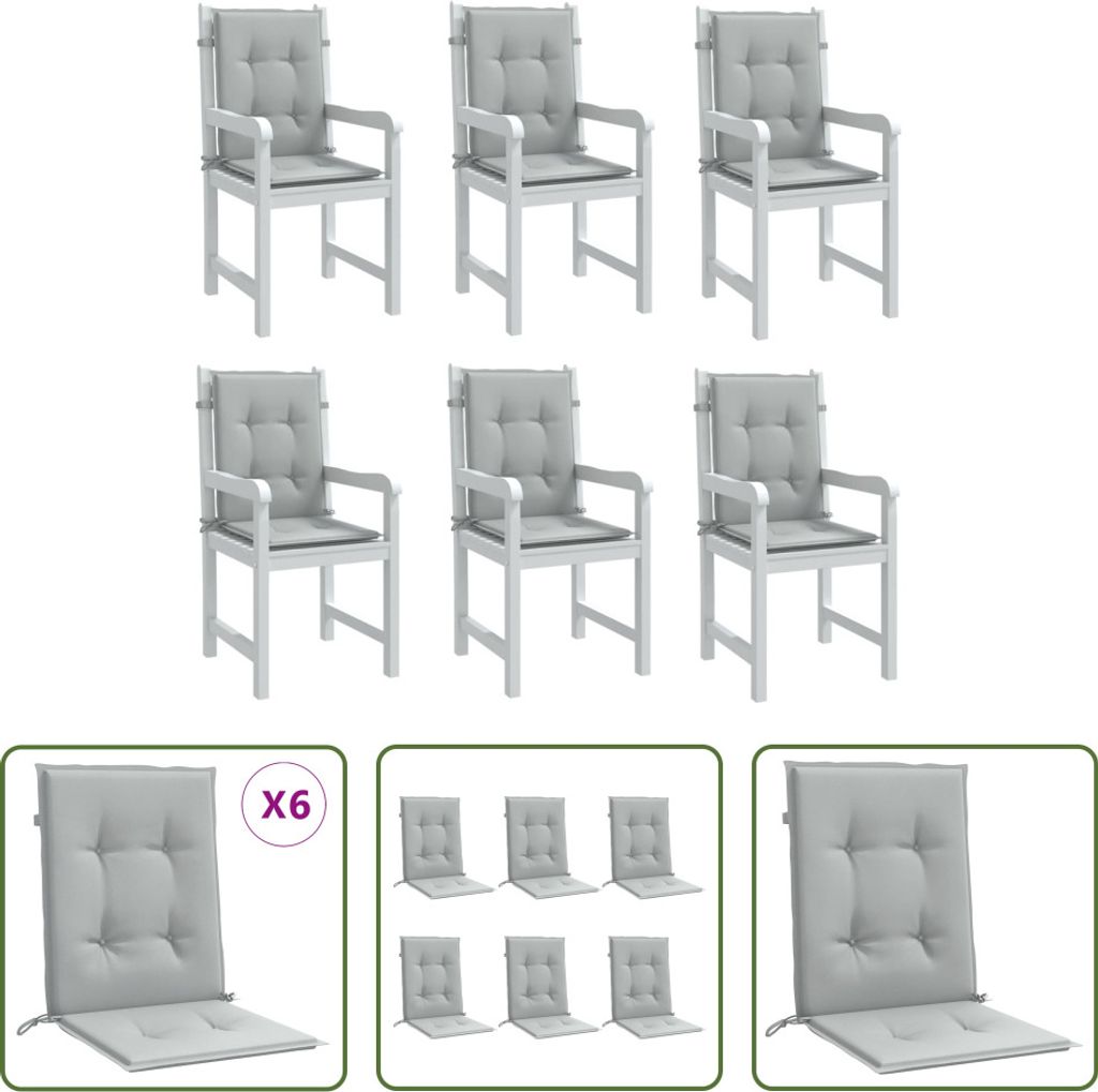 The Living Store Niedriglehner-Auflagen 6 Stk. Melange Hellgrau 100x50x4cm Stoff