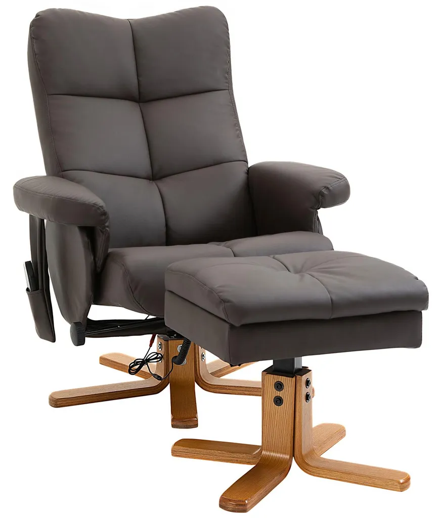 Fauteuil de massage relax marron idéal pour salon avec pouf et pivot
