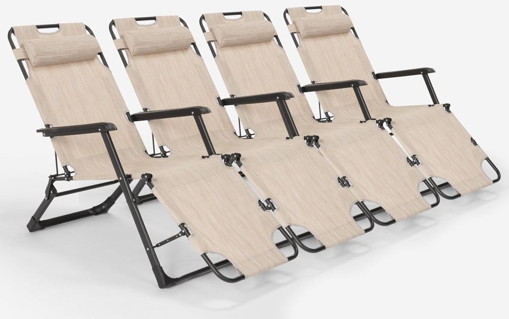 4er Set Liegestühle Strandliegen Sonnenliegen faltbar für Garten Emily Lux Zero Gravity - Beige