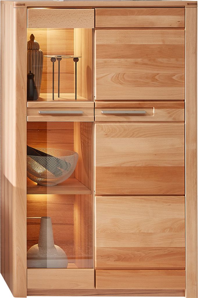 Vitrinenschrank 85cm, inkl. Beleuchtung, Front Kernbuche massiv NEWTON-36