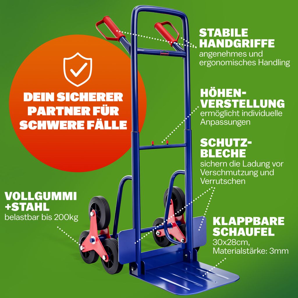 GARDEBRUK® Treppenkarre klappbar bis 200kg Hartgummireifen Produktbild 6