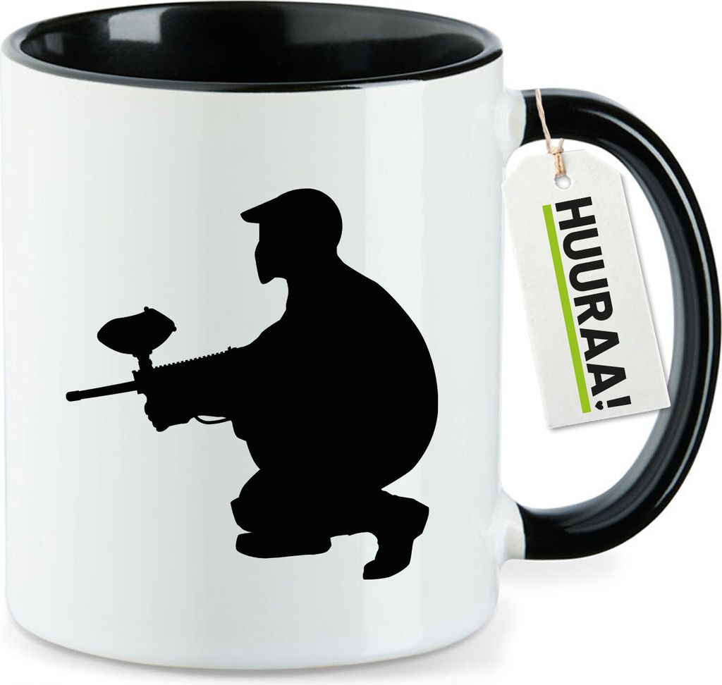 Huuraa Kaffeetasse Paintball Silhouette 330ml Schwarz Keramik Kaffeebecher Geschenkidee