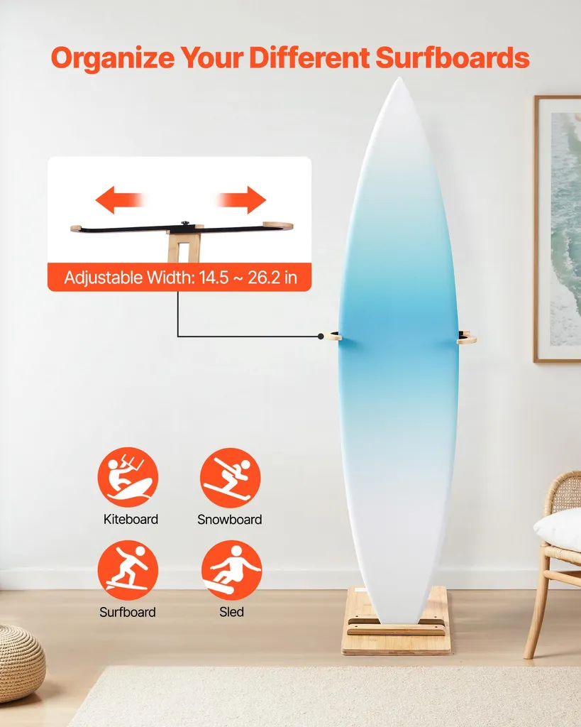 Support Planche de Surf Autoportant avec Protection Liège et Réglable - 2