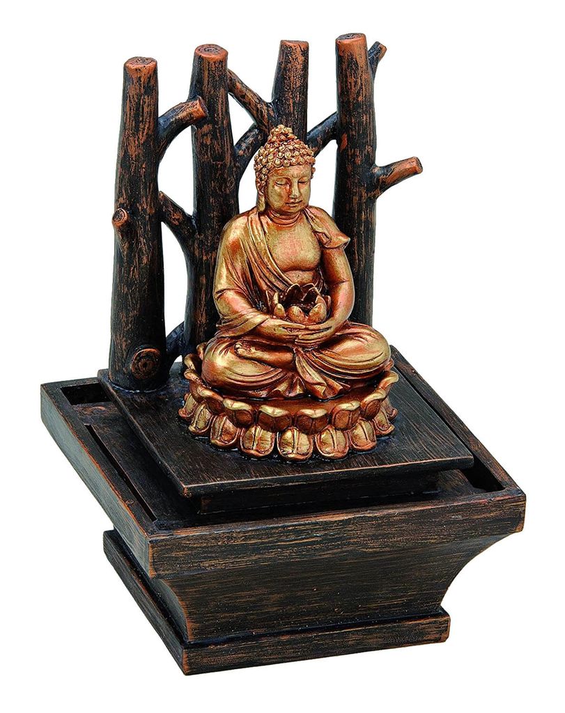 Zimmerbrunnen Buddha - Holz, Goldoptik, sitzender Buddha