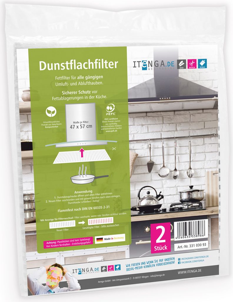 2er itenga Fett Dunstflachfilter 47x57cm (1 Packung Produktbild 
