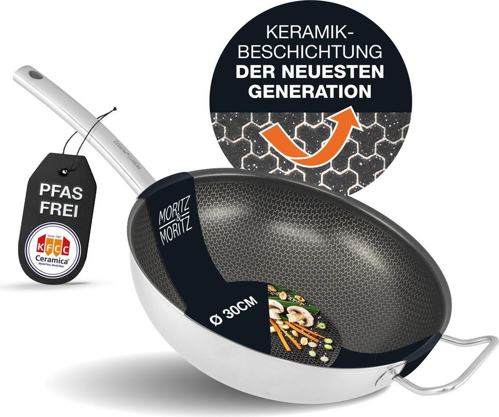 Moritz & Moritz Edelstahl Wokpfanne 30cm - Wabenstruktur