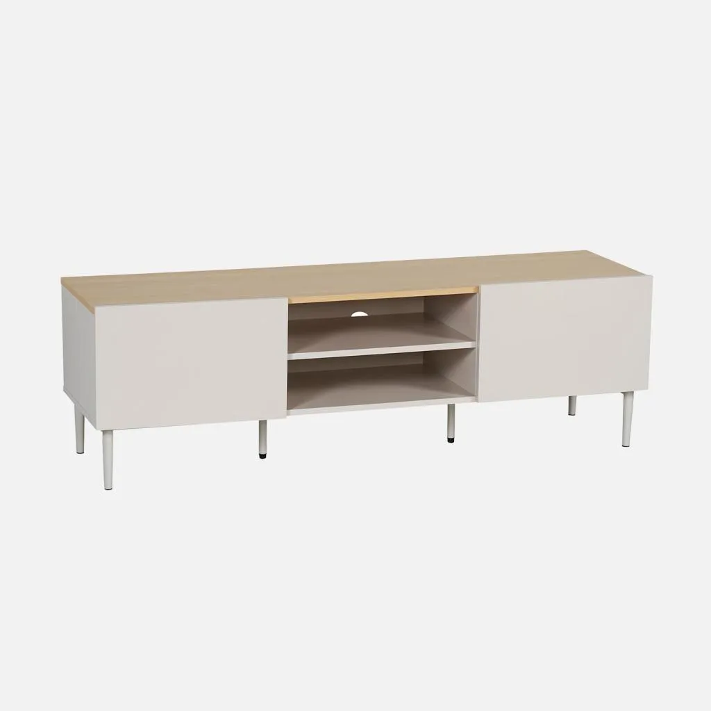 Mobile TV in metallo e decorazione in legno 2 ante, 140cm, Beige