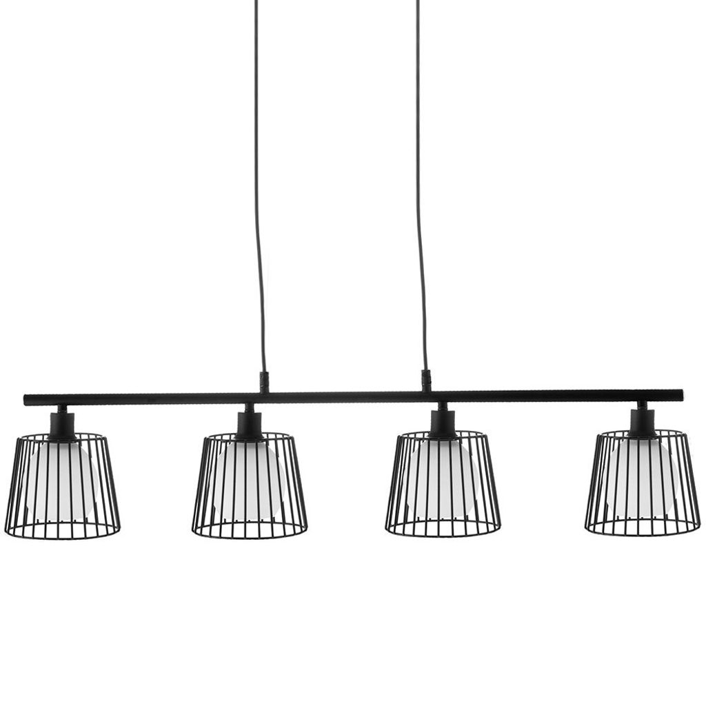 Pendelleuchte, Gitter schwarz, Glas weiß, H 150 cm