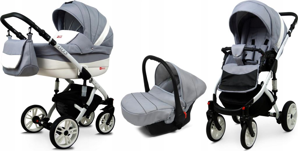 BabyLux Lilly | 3in1 Kinderwagen Set | Silver | Kombikinderwagen | Kinderwagenset | Buggy + Bab