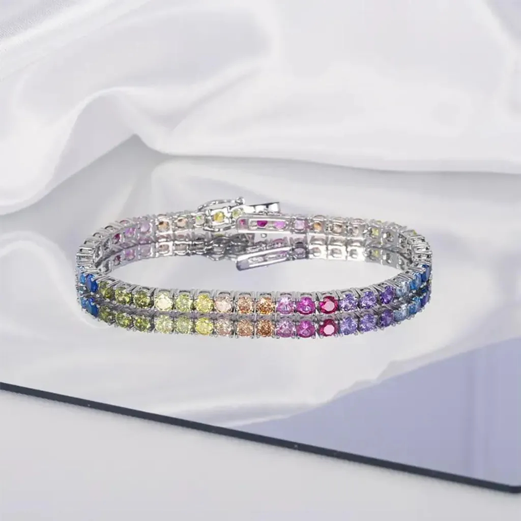 Bracciale Tennis Argento 925 Multicolor 20cm - Stile Classico Chic - 4