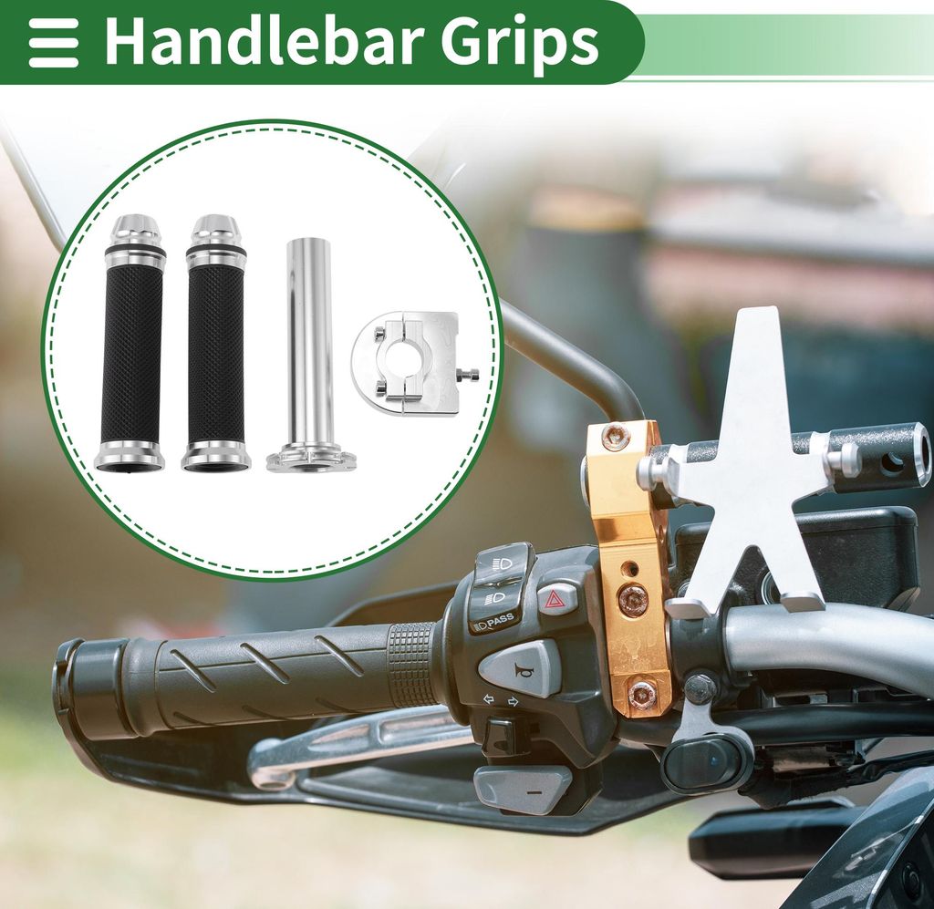 7/8" 22mm 15/16" 24mm Motorrad Handgriffe Cover Kit Aluminiumlegierung Gummi Lenkergriffe für Motorroller Scooter Fahrrad ATV Silberton