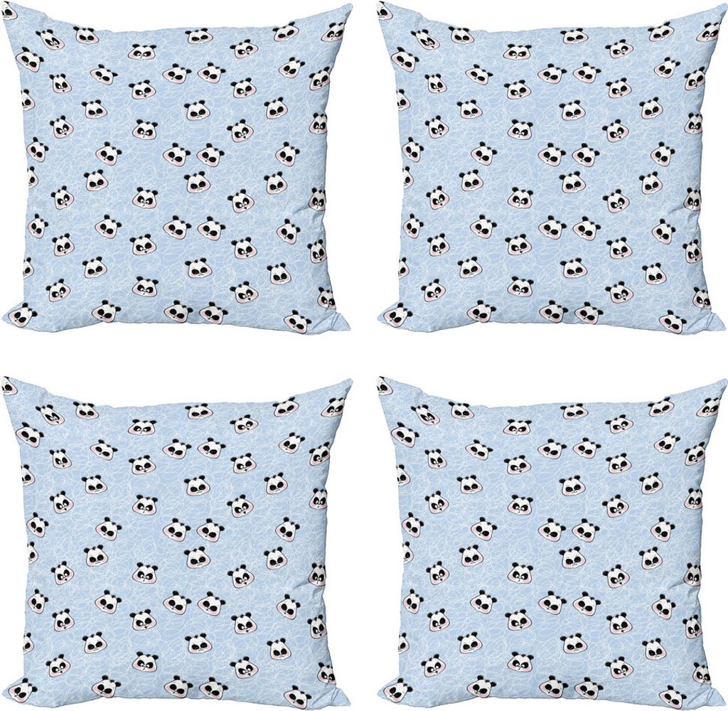 ABAKUHAUS Panda Kissenbezug Set (4 Stück), Lustiges Cartoon-Panda-Baby, Moderner Doppelseitiger Digitaldruck, 60 cm x 60 cm, Blau Schwarz