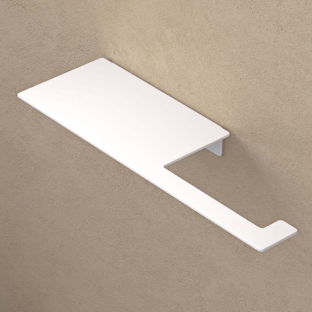 doporro Toilettenpapierhalter Kleben mit Ablage, Klopapierhalter ohne Bohren & mit Bohren, Klorollenhalter für Badezimmer Matt Weiß Lino-01