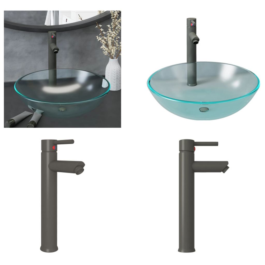 vidaXL Badezimmer Waschbecken mit Wasserhahn und Ablaufgarnitur aus mattiertem, gehärtetem Glas - Waschbecken - Spülbecken - Waschtisch - Gehärt...