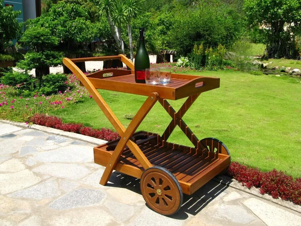 Desserte de service stable en bois - Solution chariot extérieur robuste