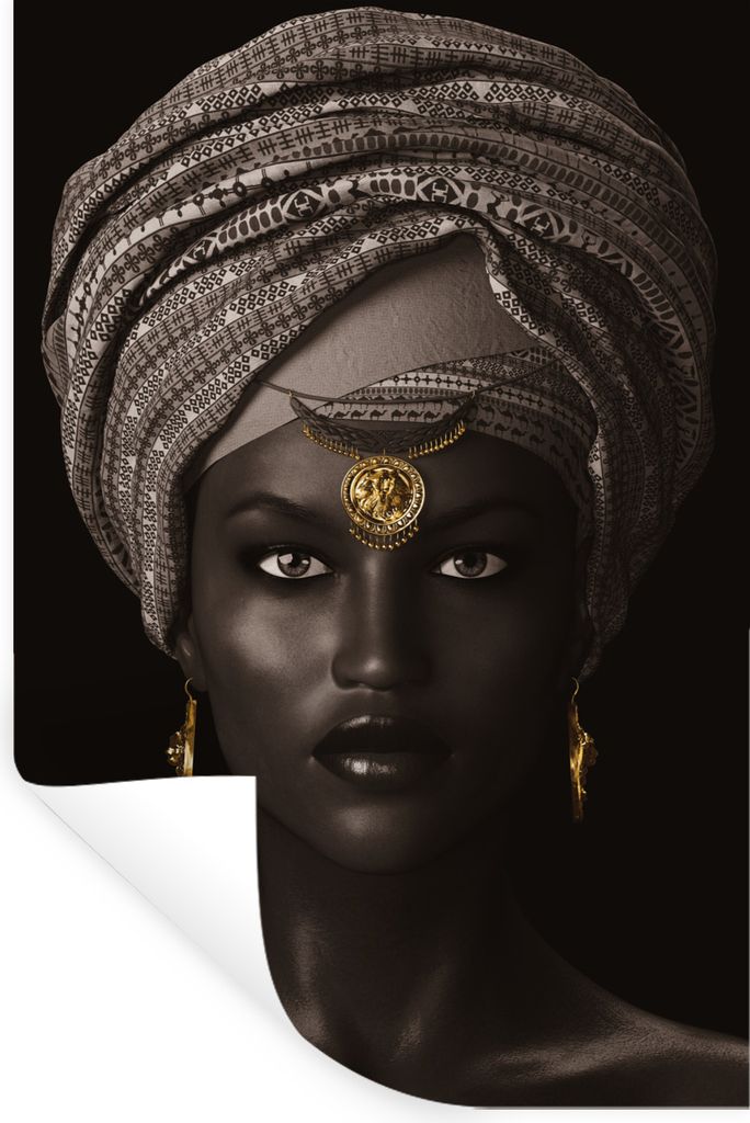 MuchoWow Wandtattoo Wandsticker Wandaufkleber Frau - Afrikanisch - Gold 20x30 cm Selbstklebend und Repositionierbar - Sticker - Dekorfolie