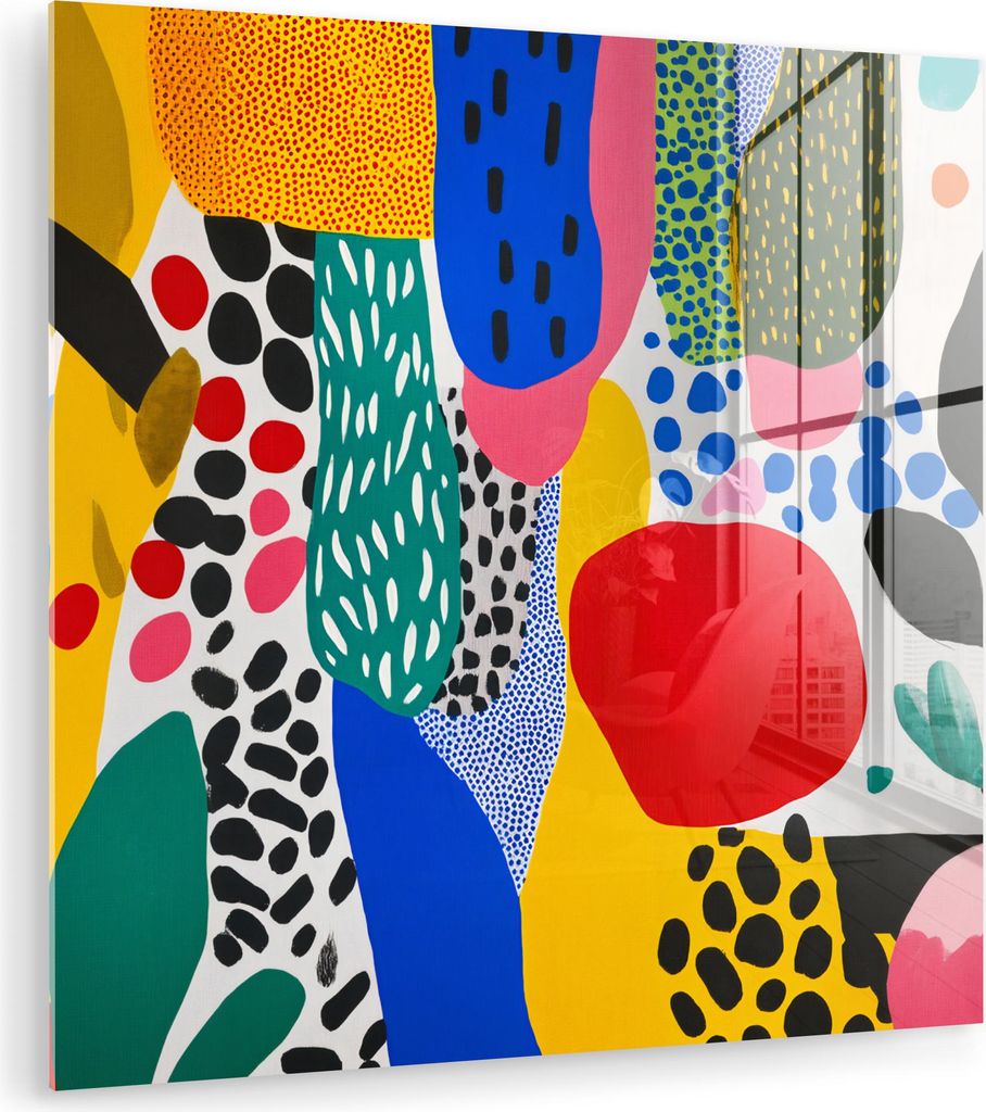MuchoWow Glasbilder - Bilder auf Wandbild - Foto auf Glas Punkte - Formen - Modern - Farben 90x90 cm Wanddekoration aus Glas - Acrylglasbild - Acry...