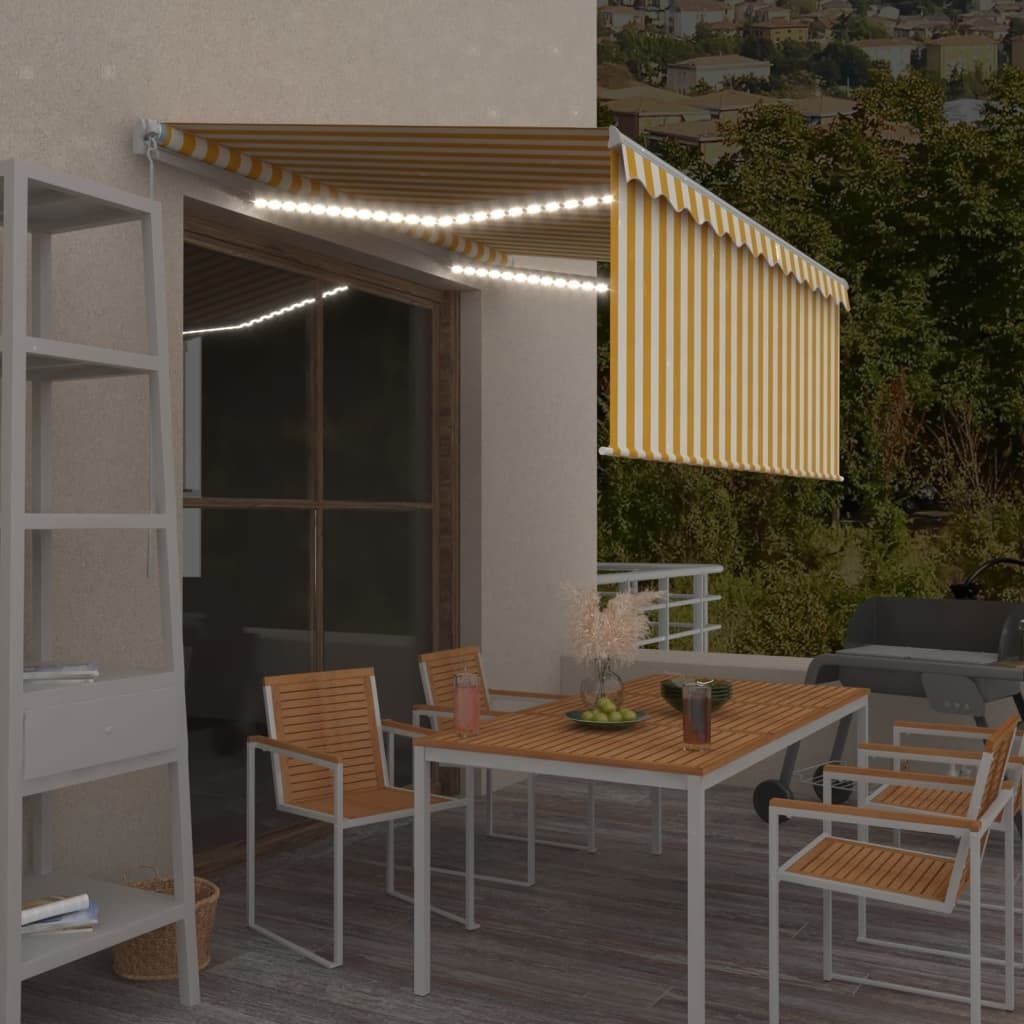 Möbel Markise Manuell Einziehbar mit Rollo & LED 3,5x2,5m Gelb & Weiß - Markisen 3069283
