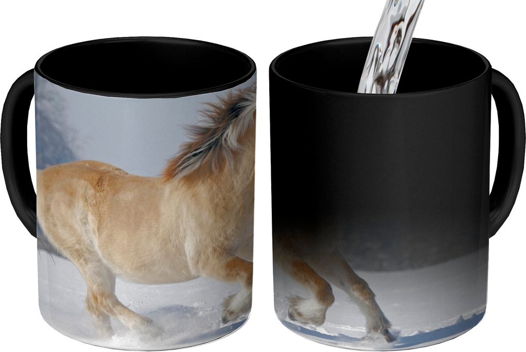 MuchoWow Zauber Tasse Zaubertasse Magic Fjordpferd läuft durch den Schnee 350 ml Farbwechsel Becher Geschenk Geschenkidee - Magic-Tasse - Fotota...