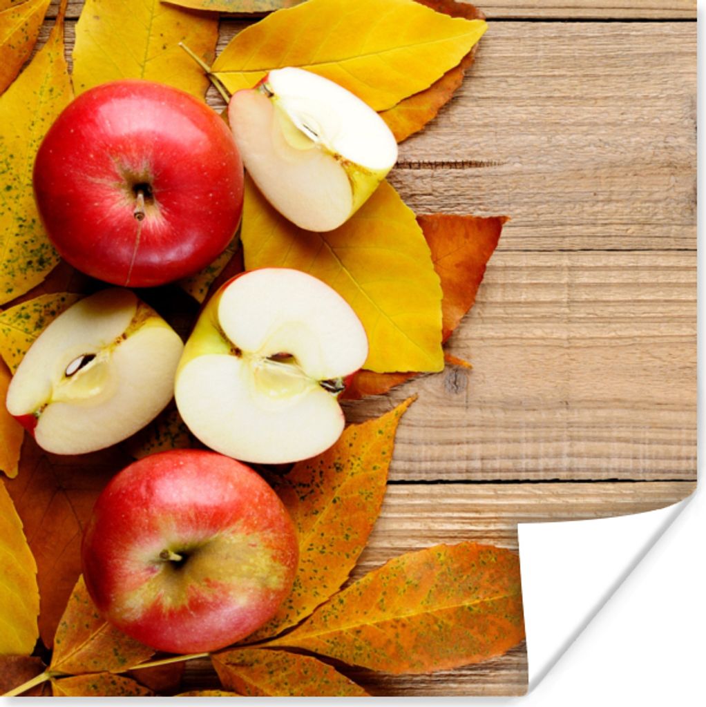 MuchoWow Poster Apfel - Blätter - Herbst - Obst 100x100 cm - Babyzimmer