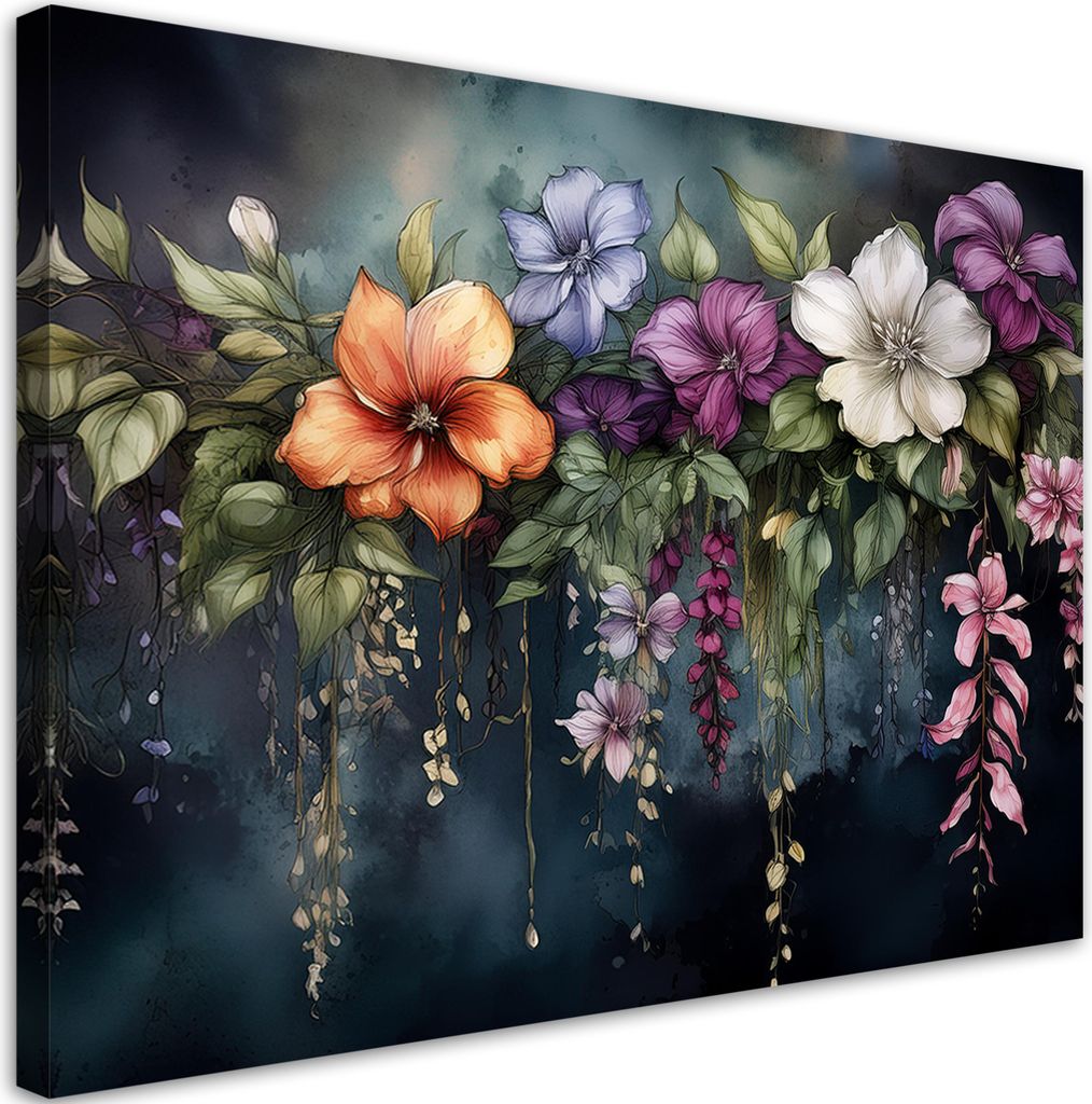 Leinwandbild Blumen Botanische Pflanzen 100x70 Feeby Bunt bild für die wand bereit zum aufhängen