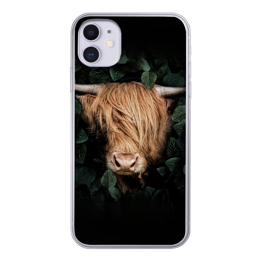 MuchoWow Handyhülle Schutzhülle Hülle für iPhone 11 Schottische Highlander - Tier - Flora Silikon Softcase Handy Hülle - Handytasche