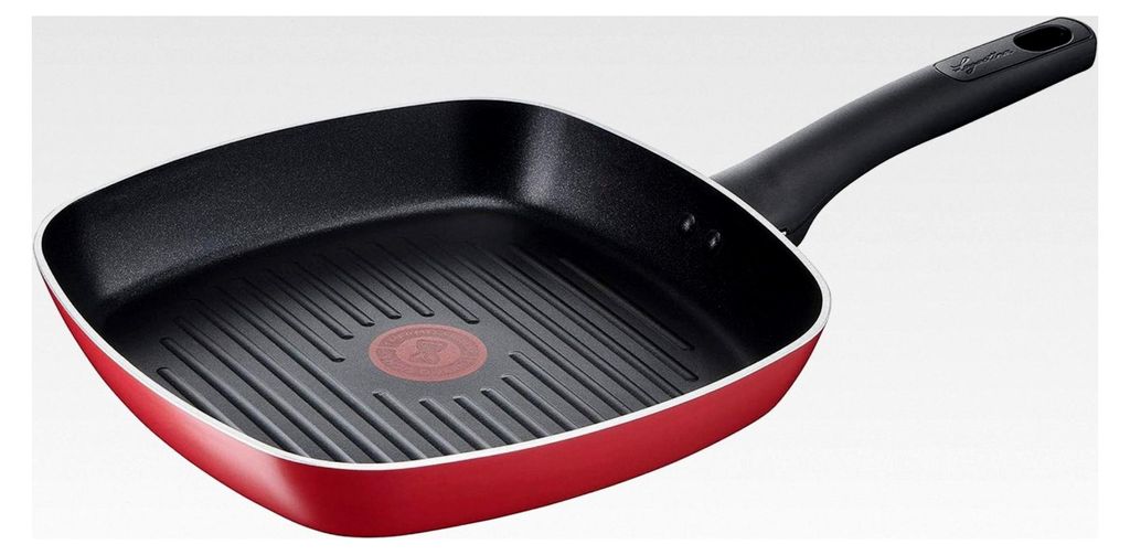Antihaft-Grill aus Aluminium, 26 x 26 cm, für Induktion, Gas und Backofen, mit Thermo-Signal-Kochanzeige, Titanium Easy-Beschichtung, ergonomischer