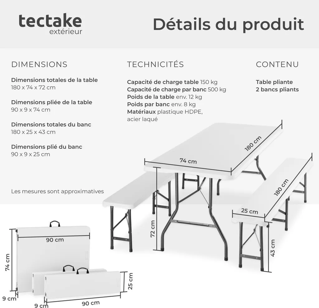 Mobilier de camping pliable blanc : table valise et assises intégrées - 6