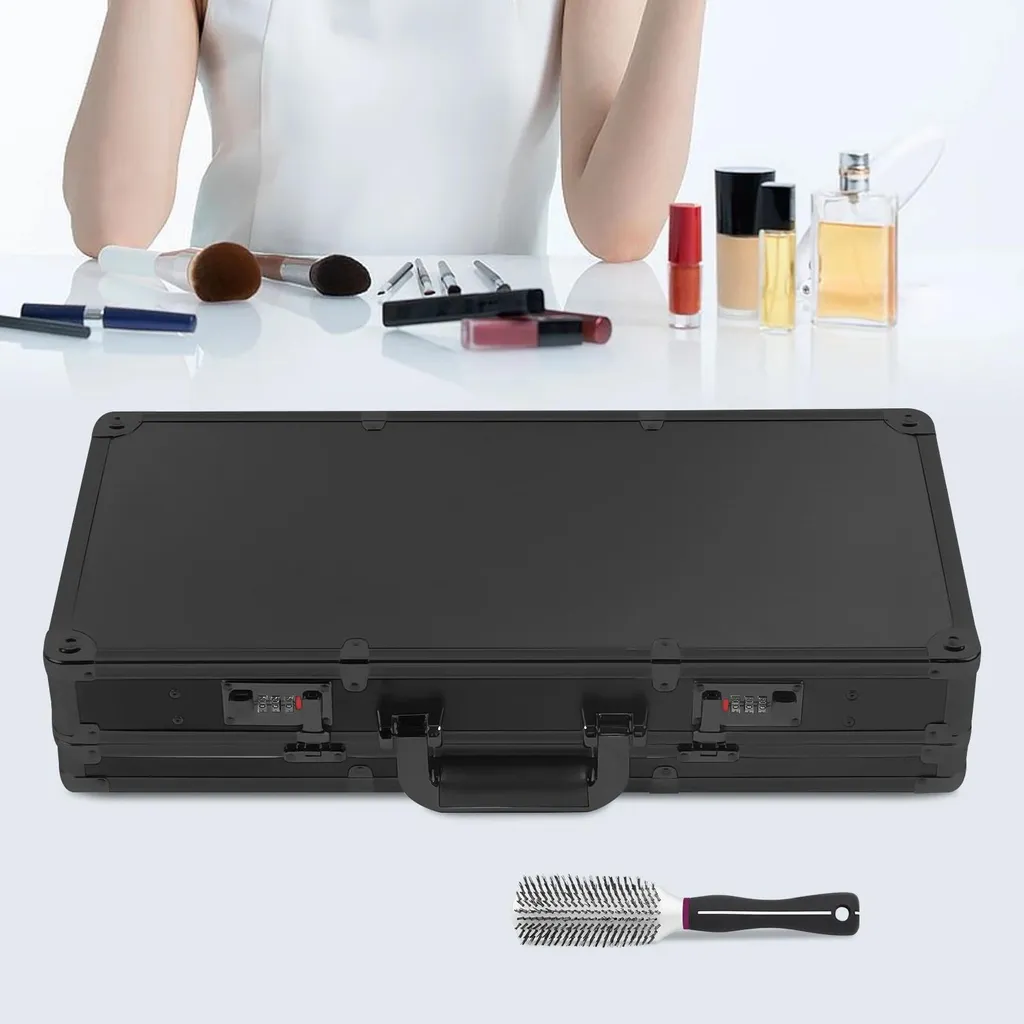 Mallette de coiffure rigide noire avec verrouillage codé et cadre métal - 6