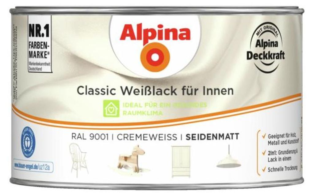 Alpina Weißlack seidenmatt RAL 9001 cremeweiß 300 ml Produktbild 